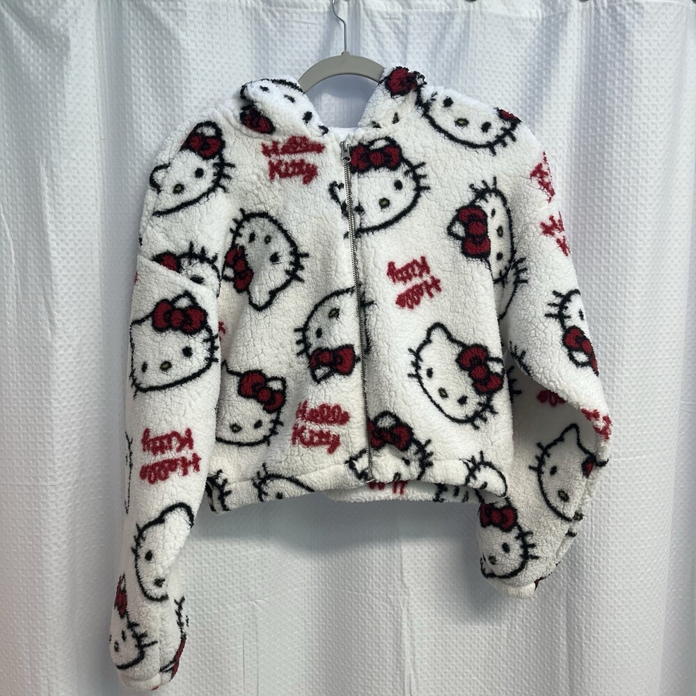 H&M X Sanrio Girls White Full Zip Hello Kitty Fleece Hoodie 12/14